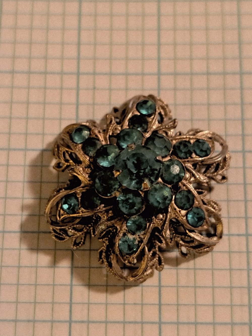 Vintage-Style Teal Crystal Flower Brooch - Women's Jewelry